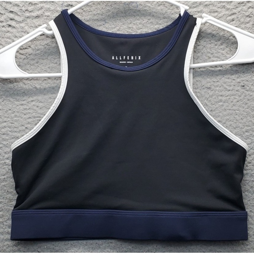 AllFenix Sports Bra Womens Medium Black Stretch Athletic Gym Training Round Neck
